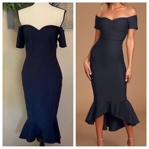 NWOT Lulus How Much I Care Midnight Blue Off-the-Shoulder Midi Dress